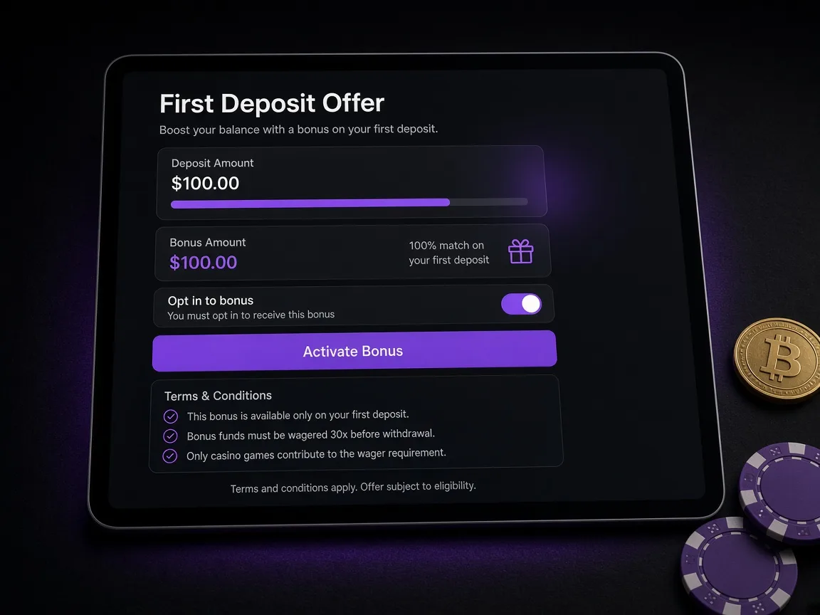 Bonus opt-in screen with an activate button and terms checklist